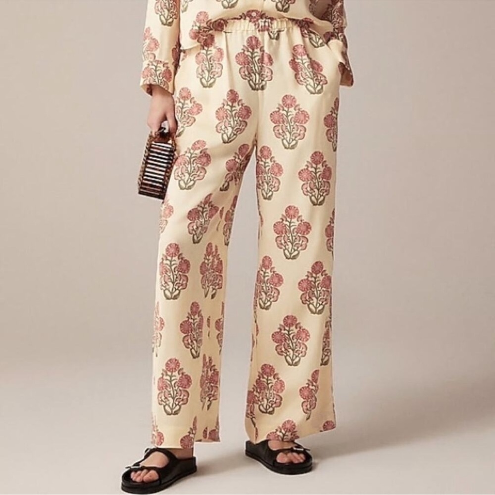 J. Crew Cropped Stratus Pant In Block Print Yellow Multi Floral